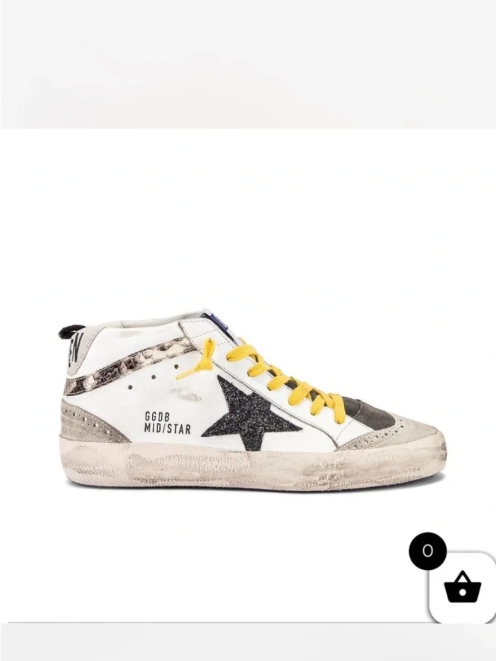 Golden Goose White Leather Mid-Top Sneakers with Black Star and Yellow Laces - Picture 4 of 6